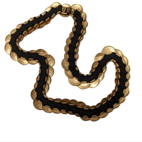 COIN VINTAGE Belt Stretch Embossed Gold Boho Medallion Retro Y2K Maximalist Glam - Picture 5 of 15